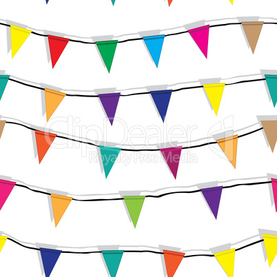 Seamless string of Christmas flags isolated on white