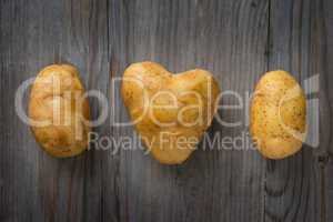 Heart shaped golden potatoes