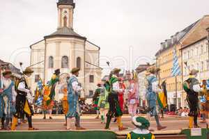 Traunstein/Deutschland/ Bayern - 06.April:Historischer Schwertertanz beim Georgirittes in Traunstein am Ostermontag