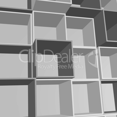 Abstract wall with open boxes