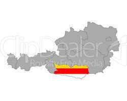 Karte von Österreich mit Fahne von Kärnten