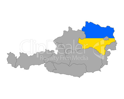 Karte von Österreich mit Fahne von Niederösterreich