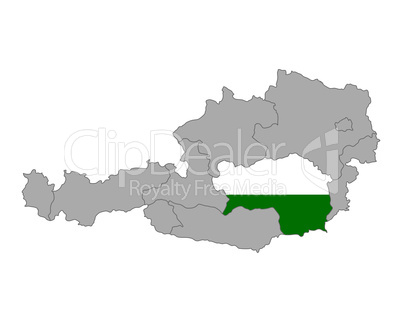 Karte von Österreich mit Fahne der Steiermark