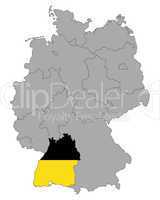 Karte von Deutschland mit Fahne von Baden-Württemberg