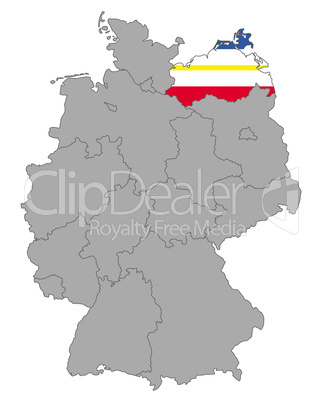 Karte von Deutschland mit Fahne von Mecklenburg-Vorpommern