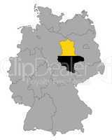 Karte von Deutschland mit Fahne von Sachsen-Anhalt