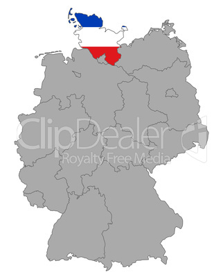 Karte von Deutschland mit Fahne von Schleswig-Holstein