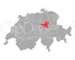 Karte der Schweiz mit Fahne von Schwyz