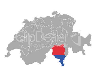 Karte der Schweiz mit Fahne des Tessins