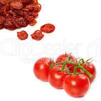 Fresh ripe and dried tomatoes