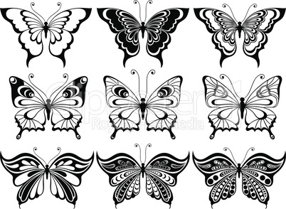 Set of nine ornamental butterflies