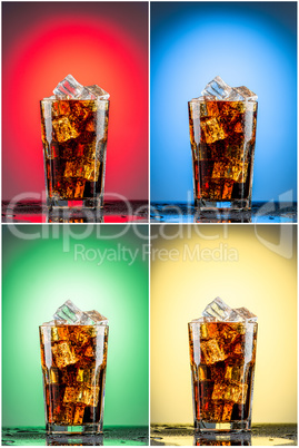 Glass with cola and ice.  Collection of four backgrounds