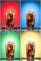Glass with cola and ice.  Collection of four backgrounds