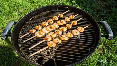 Shrimp grilled over charcoal on the barbecue