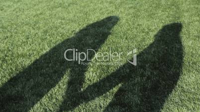 Couple Kissing Shadow On The Football Field