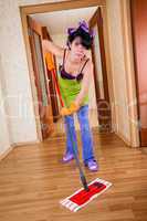 housewife washes a floor