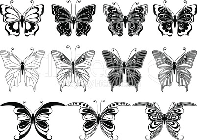 Set of eleven ornamental butterflies