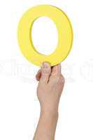 Hand halten Buchstabe O Zahl 0 aus Alphabet