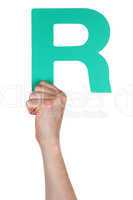 Hand halten Buchstabe R aus Alphabet