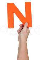 Hand halten Buchstabe N aus Alphabet