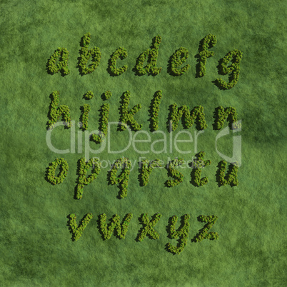 abc alphabet small letter create by tree with grass background