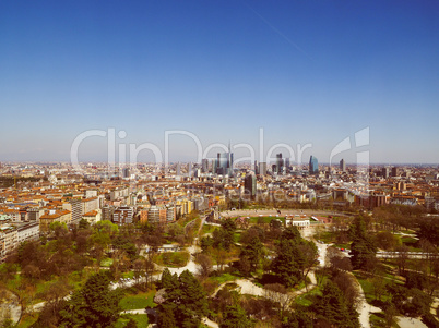 Retro look Milan aerial view