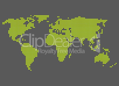 Moderne Weltkarte aus grünen Pixeln auf grauem Hintergrund