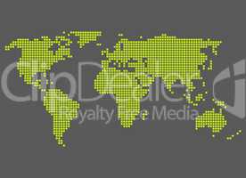 Moderne Weltkarte aus grünen Pixeln auf grauem Hintergrund