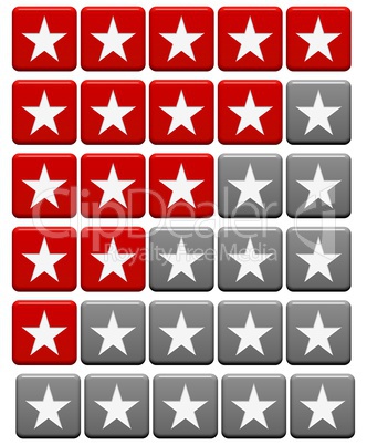 Bewertungssystem Buttons rot grau - 5 bis 0 Sterne