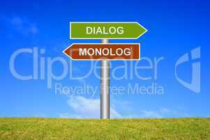 Schild Wegweiser: Dialog Monolog