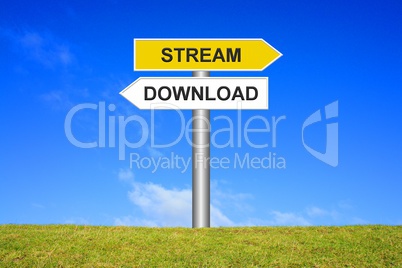 Schild Wegweiser: Stream oder Download