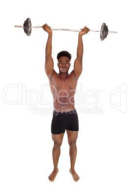 Black man weight lifting.