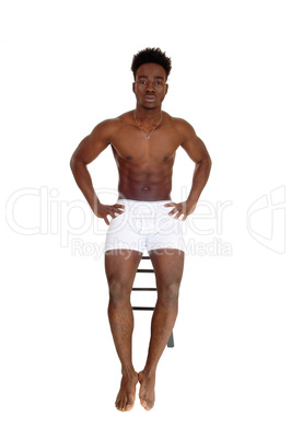 Black man in white underwear.