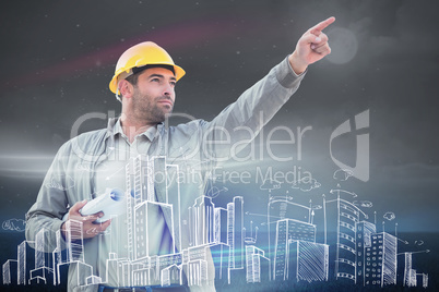 Composite image of architect pointing