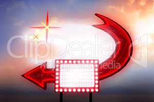 Composite image of neon sign with arrow