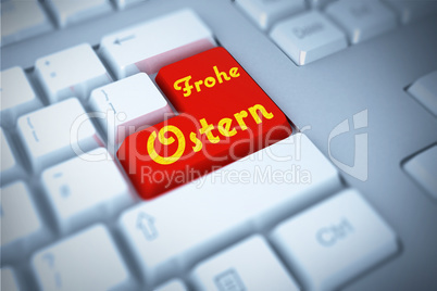 Composite image of red enter key on keyboard