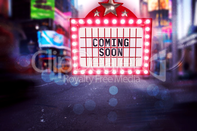 Composite image of neon coming soon sign