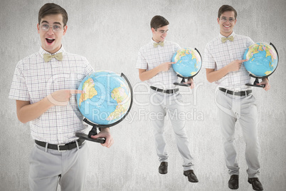 Composite image of nerd with globe
