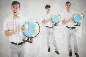 Composite image of nerd with globe
