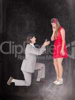 Composite image of hipster on bended knee doing a marriage propo