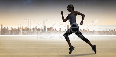 Composite image of pretty fit blonde jogging