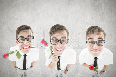 Composite image of nerd with rose