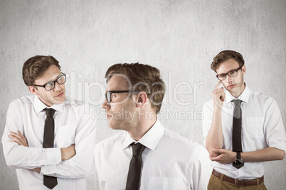 Composite image of thinking nerd