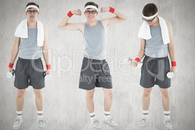 Composite image of nerd working out