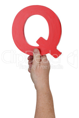 Hand halten Buchstabe Q aus Alphabet