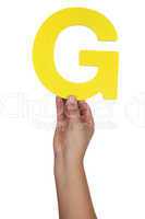 Hand halten Buchstabe G aus Alphabet