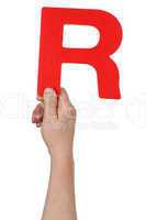Hand halten Buchstabe R aus Alphabet