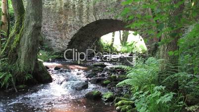 Stream flowing under the old stone bridge