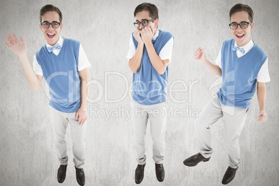 Composite image of nerd waving