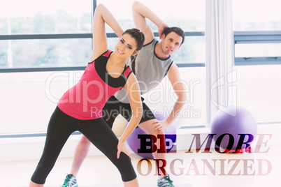 Composite image of two people doing power fitness exercise at yo